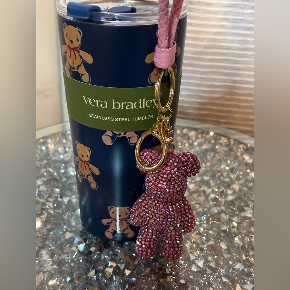 BUNDLE: VERA BRADLEY: Blue Bear Tumbler with Pink Bear Keychain and Card Holder - Picture 2 of 11